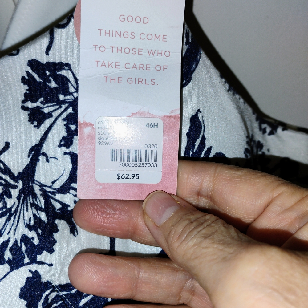 Cacique Navy Floral White Underwire Bra New With Tags 46H - Picture 6 of 7